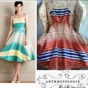 Anthropologie Cami Flock Stripe Cocktail Midi Dress